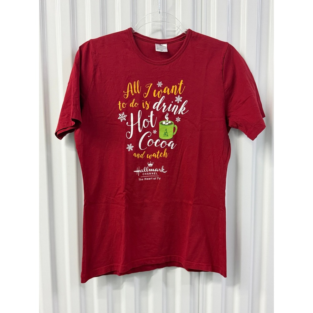 Hallmark Channel T-Shirt Womens Medium Red Excellent Hot Cocoa Movie Graphic Tee